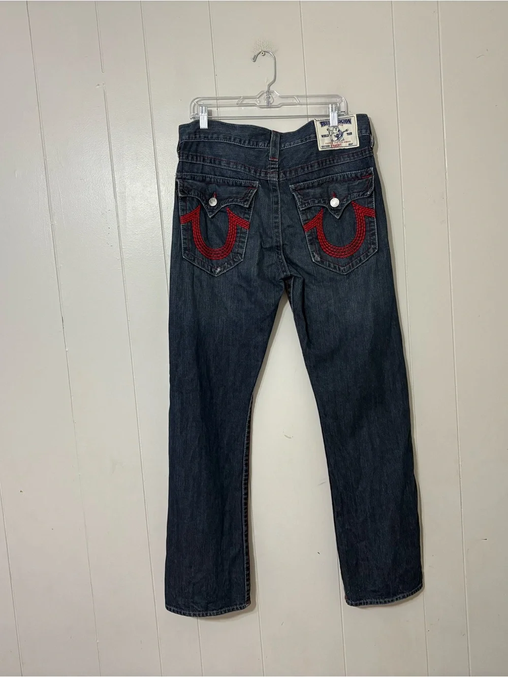 True Religion Straight Jeans Red Big T Flap Pocket Made USA Men’s 34x32